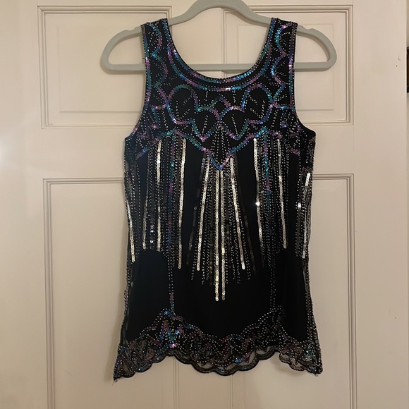 Vision for Innovation Ladies Silver/Iridescent Sequin Black Top Size S NWT - Picture 5 of 7